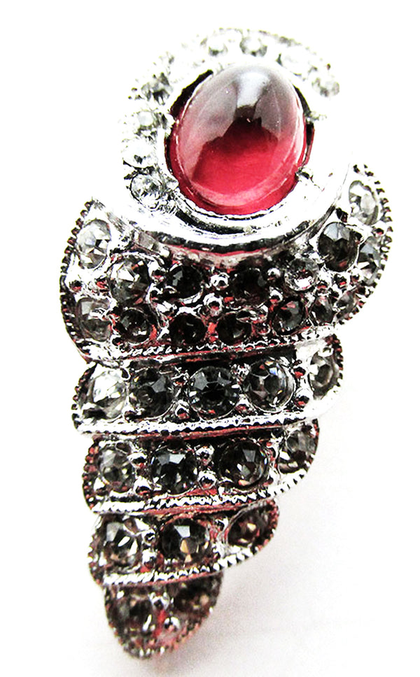 Signed Coro Designer Vintage 1930s Rhinestone Seashell Dress Clip - Front
