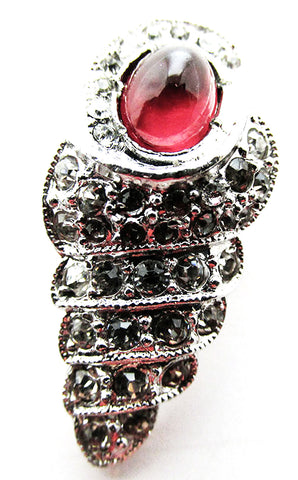 Signed Coro Designer Vintage 1930s Rhinestone Seashell Dress Clip - Front