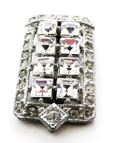 Coro Vintage 1930s Art Deco Clear Rhinestone Silver Dress Clip - Front