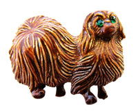 Gerry's Vintage 1950s Green Rhinestone and Enameled Pekingese Pin - Front - Thumbnail