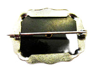 Antique 1920s Art Deco Dainty Onyx and Rhinestone Silver-Tone Pin - Back - Thumbnail