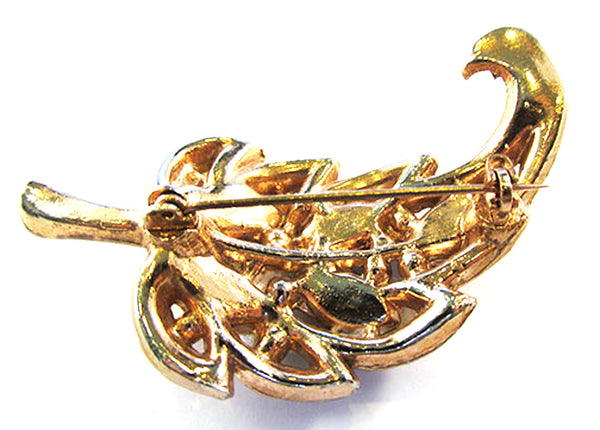 Vintage 1940s Mid-Century Multi-Colored Rhinestone Leaf Pin - Back