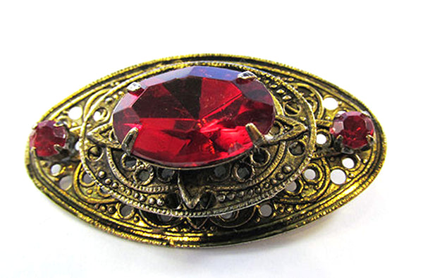 Vintage 1940s Timeless Retro Art Deco Style Ruby Rhinestone Pin - Front