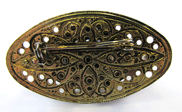 Vintage 1940s Timeless Retro Art Deco Style Ruby Rhinestone Pin - Back