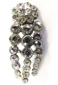 Vintage 1930s Sparkling Pot Metal and Clear Rhinestone Floral Pin - Front - Thumbnail