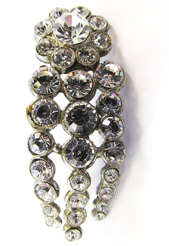 Vintage 1930s Sparkling Pot Metal and Clear Rhinestone Floral Pin - Front