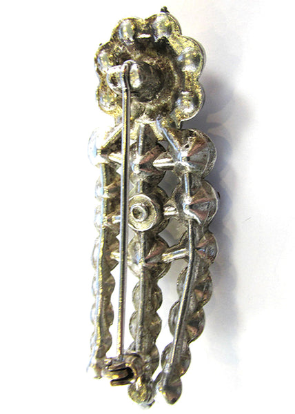Vintage 1930s Sparkling Pot Metal and Clear Rhinestone Floral Pin - Back