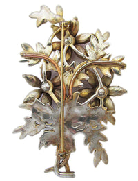 Vintage 1930s Pink and Clear Rhinestone Gold-Toned Floral Bouquet Pin - Back - Thumbnail