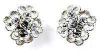 Sarah Coventry Vintage 1970s Clear Rhinestone Floral Clip-On Earrings - Front - Thumbnail