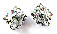 Sarah Coventry Vintage 1970s Clear Rhinestone Floral Clip-On Earrings - Back - Thumbnail