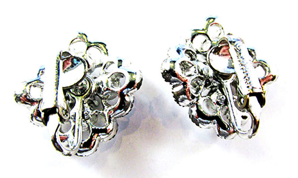 Sarah Coventry Vintage 1970s Clear Rhinestone Floral Clip-On Earrings - Back