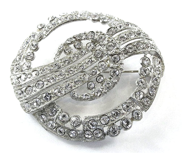 1930s Vintage Signed “S” Art Deco Rhinestone and Pot Metal Pin - Front