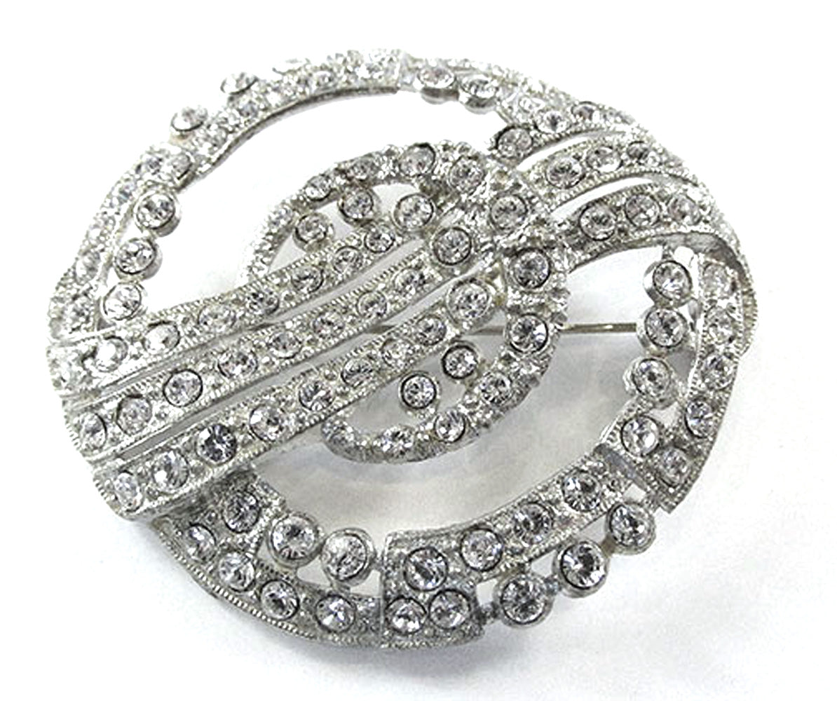 1930s Vintage Signed “S” Art Deco Rhinestone and Pot Metal Pin
