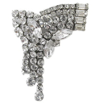 Vintage 1950s Sparkling Clear Rhinestone Silver-Toned Drop Pin - Front - Thumbnail