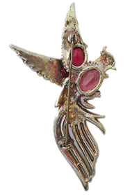 Vintage 1930s Figural Red, Pink and Clear Rhinestone Gold Bird Pin - Back - Thumbnail