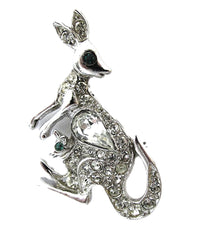 Vintage 1960s Adorable Clear Rhinestone Kangaroo and Joey Figural Pin - Front - Thumbnail