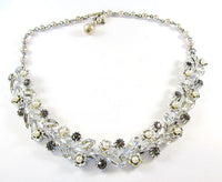 Lisner Vintage 1950s Black Diamond Rhinestone and Pearl Necklace - Front - Thumbnail
