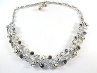 Lisner Vintage 1950s Black Diamond Rhinestone and Pearl Necklace - Front - Thumbnail