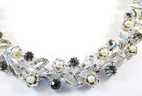 Lisner Vintage 1950s Black Diamond Rhinestone and Pearl Necklace - Close Up - Thumbnail