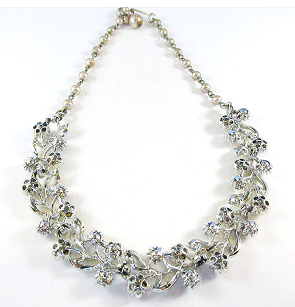 Lisner Vintage 1950s Black Diamond Rhinestone and Pearl Necklace - Back