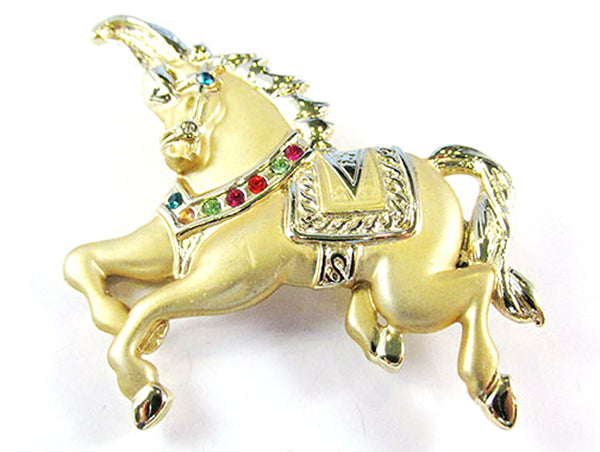 AJC Vintage 1960s Figural Rhinestone Carousel Horse Pin - Front