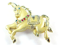 AJC Vintage 1960s Figural Rhinestone Carousel Horse Pin - Front Close Up - Thumbnail