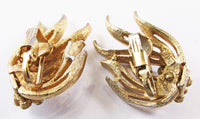 Vintage 1960s Rare JP Clear Rhinestone and Gold Clip-On Earrings - Back - Thumbnail