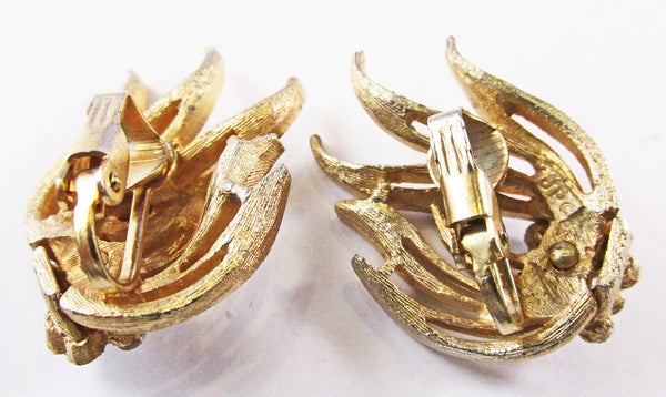 Vintage 1960s Rare JP Clear Rhinestone and Gold Clip-On Earrings - Back