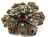 JJ (Jonette Jewelry) Vintage 1950s Rhinestone Floral Pin and Earrings - Pn - Thumbnail