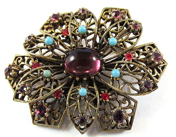 JJ (Jonette Jewelry) Vintage 1950s Rhinestone Floral Pin and Earrings - Pn