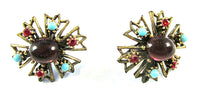 JJ (Jonette Jewelry) Vintage 1950s Rhinestone Floral Pin and Earrings - Earrings - Thumbnail