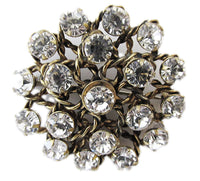 Signed Freirich Vintage 1950s Clear Rhinestone Gold-Tone Floral Pin - Front - Thumbnail