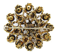 Signed Freirich Vintage 1950s Clear Rhinestone Gold-Tone Floral Pin - Back - Thumbnail