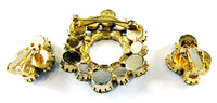Vintage 1950s Sapphire and Emerald Rhinestone Pin and Earrings - Back - Thumbnail