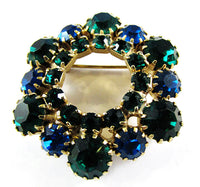 Vintage 1950s Sapphire and Emerald Rhinestone Pin and Earrings - Pin  - Thumbnail