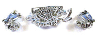 Signed Lisner Vintage 1950s AB Rhinestone Floral Pin and Earrings - Back - Thumbnail