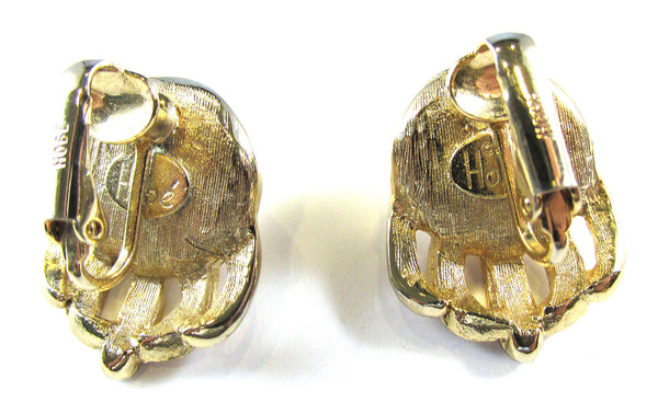 Vintage 1950s Signed Hobe Clip-On Rhinestone and Pearl Earrings  Back