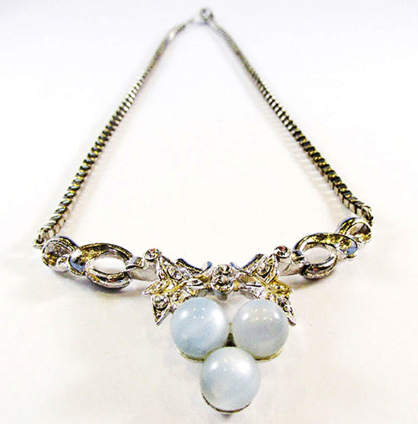 Signed Coro Vintage 1950s Mid-Century Blue Moonstone Necklace - Front
