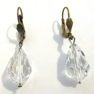 Timeless Vintage 1950s Mid-Century Clear Crystal Drop Earrings - Front
