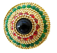 Vintage 1950s Onyx, Amber, and Emerald Cabochon Gold Dome Pin - Front - Thumbnail