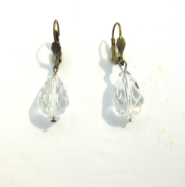 Timeless Vintage 1950s Mid-Century Clear Crystal Drop Earrings - Front