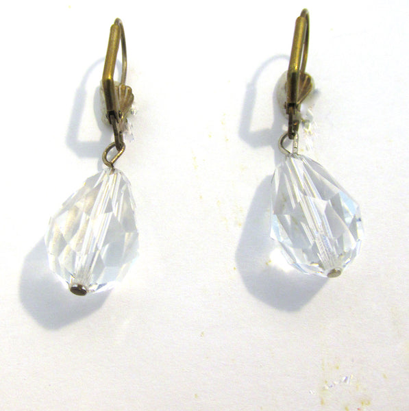 Timeless Vintage 1950s Mid-Century Clear Crystal Drop Earrings - Back