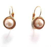 1980s Liz Claiborne Vintage Designer Pearl Cabochon Button Earrings - Front - Thumbnail