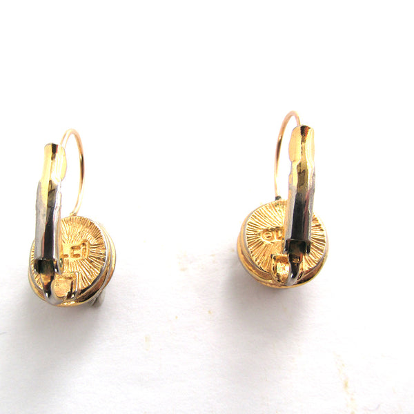 1980s Liz Claiborne Vintage Designer Pearl Cabochon Button Earrings - Back
