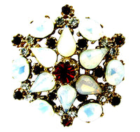 Vintage 1940s  Moonstone, Clear and Ruby-Red Rhinestone Pin - Front - Thumbnail