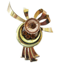 Harry Iskin Vintage 1940s Topaz Rhinestone Gold-Filled Floral Pin - Front - Thumbnail