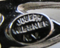 Signed Joseph Wiesner NY Vintage 1950s Clear Rhinestone Leaf Pin - Signature - Thumbnail