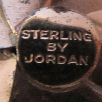 Signed Jordan Vintage 1940s Aquamarine Rhinestone Vermeil Floral Pin - Signature - Thumbnail