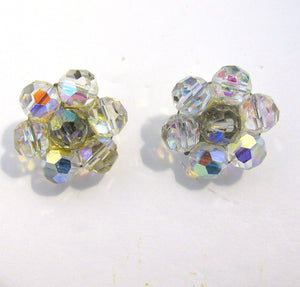 Versatile 1950s Mid-Century Vintage Crystal Bead Floral Earrings - Front