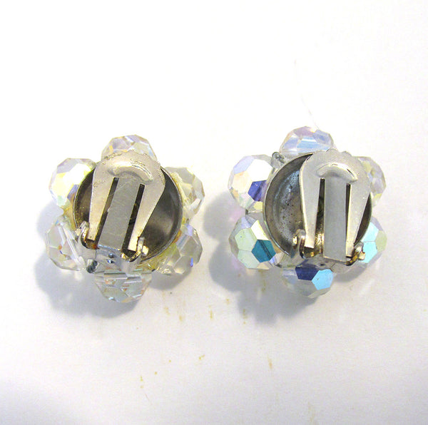 Versatile 1950s Mid-Century Vintage Crystal Bead Floral Earrings - Back